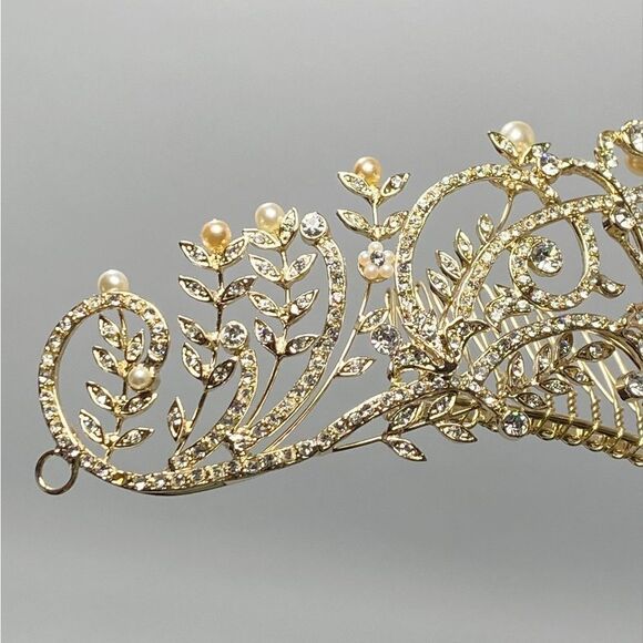 Homa Bridal 250 Crystal Gold Bridal Tiara Headpiece Hair Jewelry Wedding main image 6